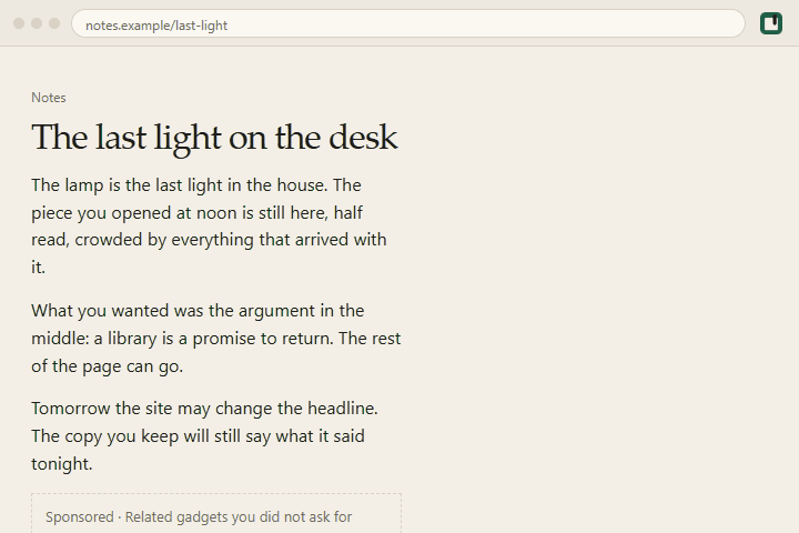 A sentence selected on a web page, saved with the ReadMeliora extension, then read in the app with that sentence highlighted.